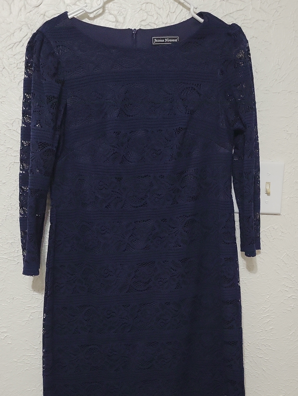Jessica Howard Navy Long-Sleeve Lace Sheath Dress